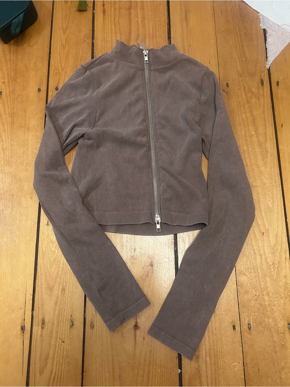 Women’s Taupe Ribbed Zip-Front Jacket